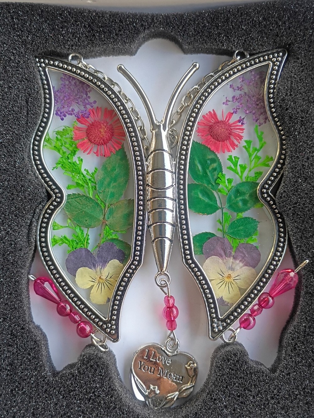Glass Butterfly Pressed Flowers Wall Hanging Decor Gift